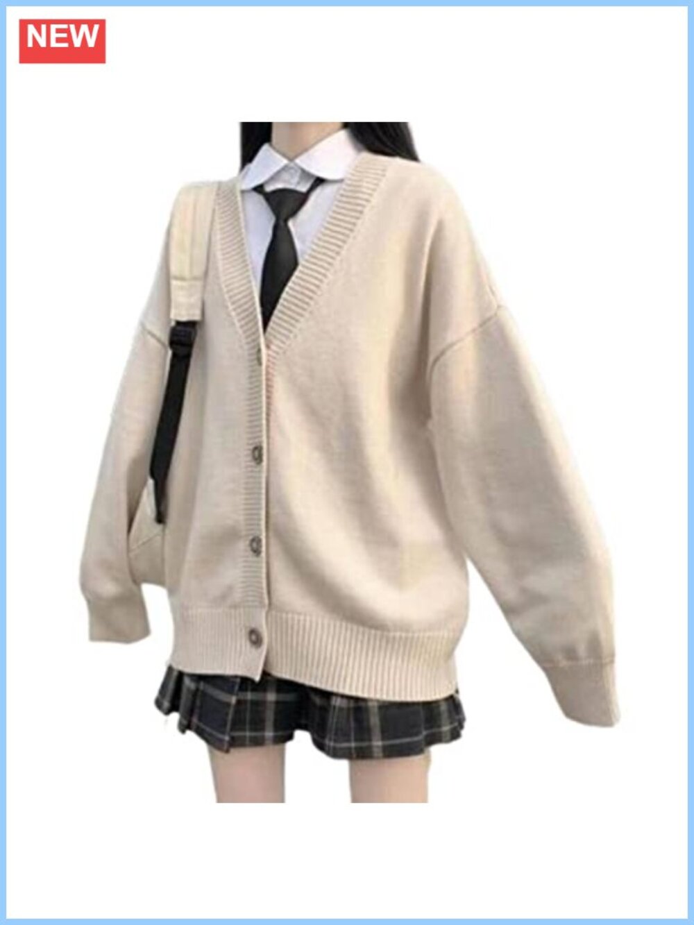 Women's Loose V-Neck Knit Cardigan Japanese College Style JK Jacket